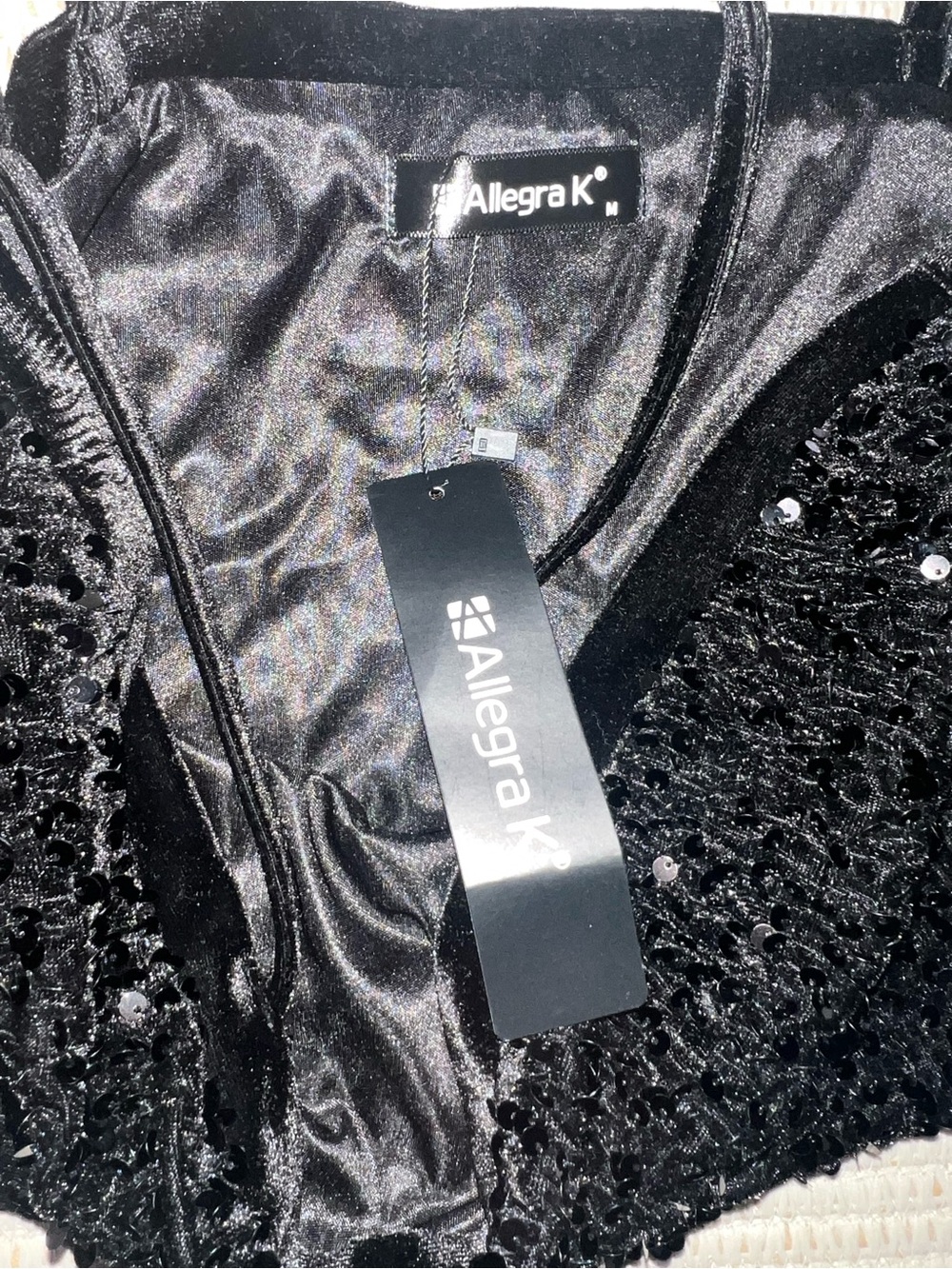 Allegra K Black Sequin Spaghetti Strap Crop Top - Picture 3 of 5